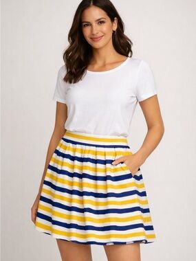 Jack by BB Dakota Watercolor Striped Pleated A-Line Skirt Size 8 Pockets